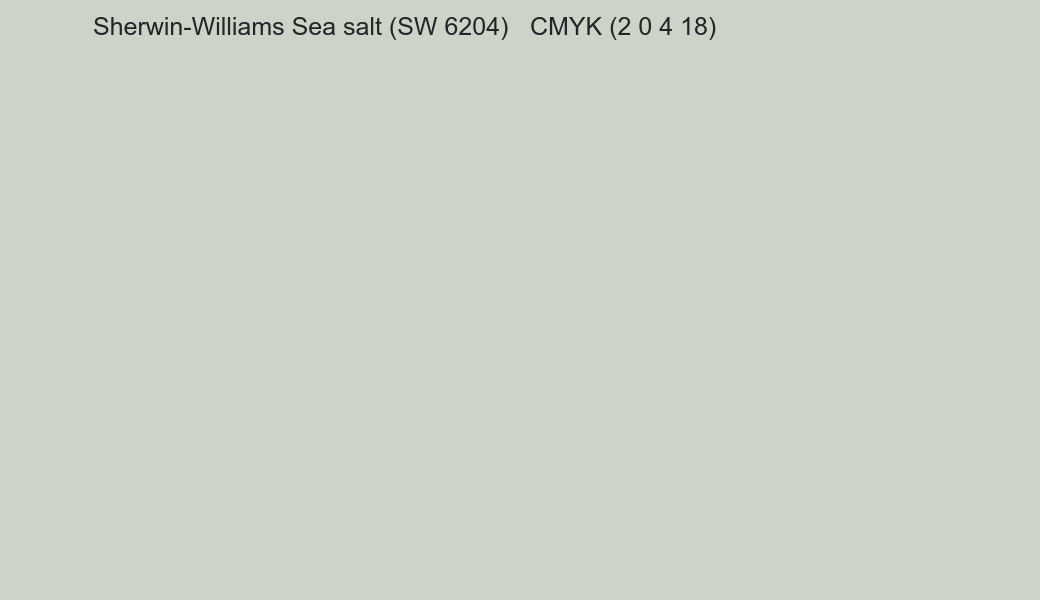 Color Sherwin-Williams Sea salt (SW 6204) to CMYK (2 0 4 18) converter Color Sherwin-Williams Sea salt (SW 6204) to CMYK (2 0 4 18) converter