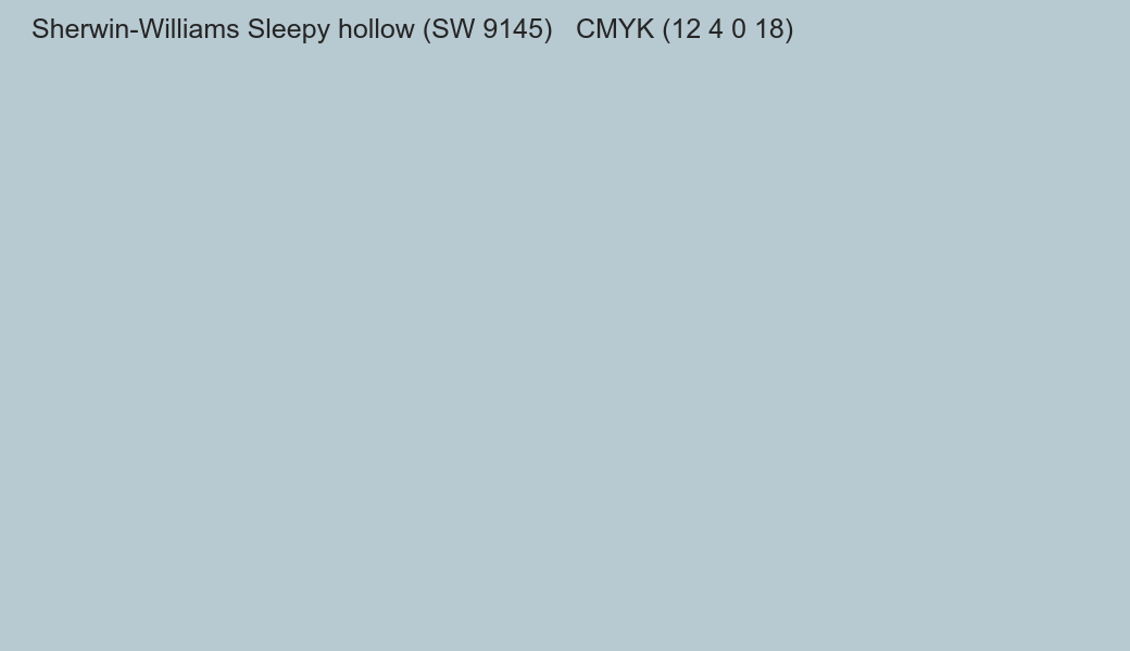 Color Sherwin-Williams Sleepy hollow (SW 9145) to CMYK (12 4 0 18) converter Color Sherwin-Williams Sleepy hollow (SW 9145) to CMYK (12 4 0 18) converter