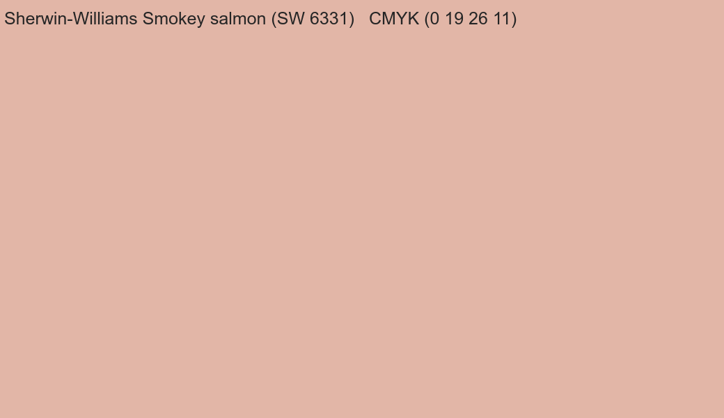 Color Sherwin-Williams Smokey salmon (SW 6331) to CMYK (0 19 26 11) converter Color Sherwin-Williams Smokey salmon (SW 6331) to CMYK (0 19 26 11) converter