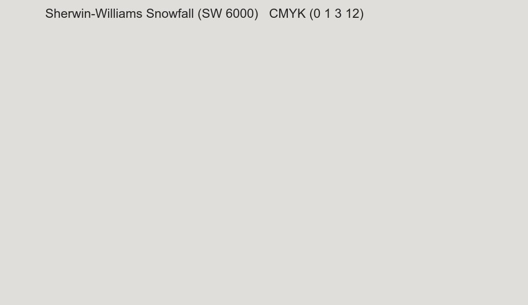 Color Sherwin-Williams Snowfall (SW 6000) to CMYK (0 1 3 12) converter Color Sherwin-Williams Snowfall (SW 6000) to CMYK (0 1 3 12) converter