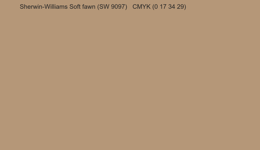 Color Sherwin-Williams Soft fawn (SW 9097) to CMYK (0 17 34 29) converter Color Sherwin-Williams Soft fawn (SW 9097) to CMYK (0 17 34 29) converter
