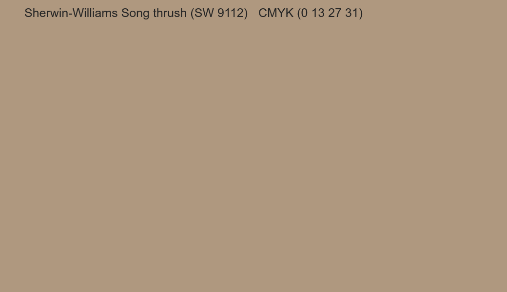 Color Sherwin-Williams Song thrush (SW 9112) to CMYK (0 13 27 31) converter Color Sherwin-Williams Song thrush (SW 9112) to CMYK (0 13 27 31) converter