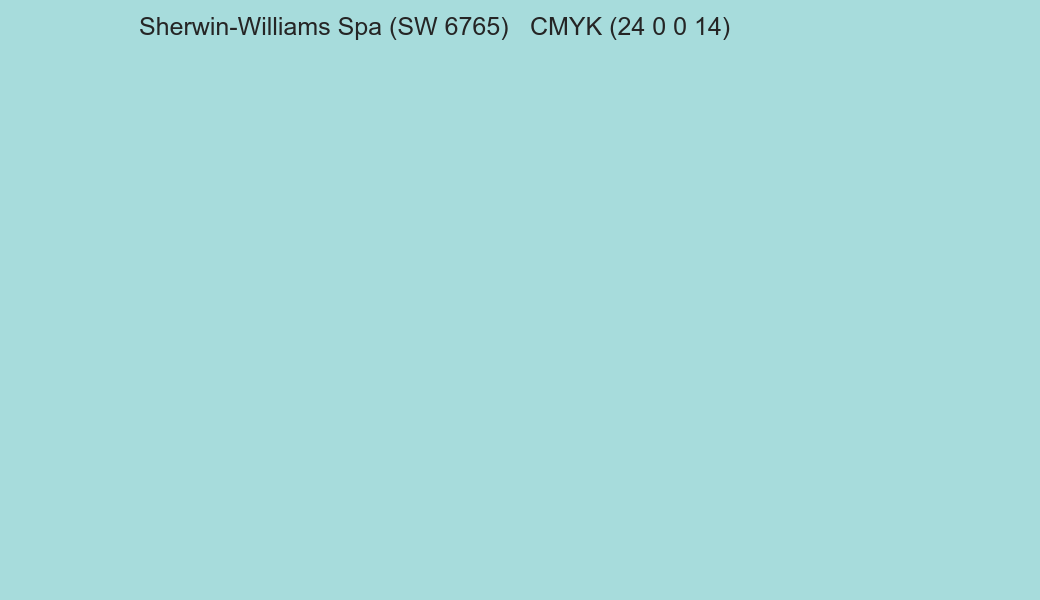 Color Sherwin-Williams Spa (SW 6765) to CMYK (24 0 0 14) converter Color Sherwin-Williams Spa (SW 6765) to CMYK (24 0 0 14) converter