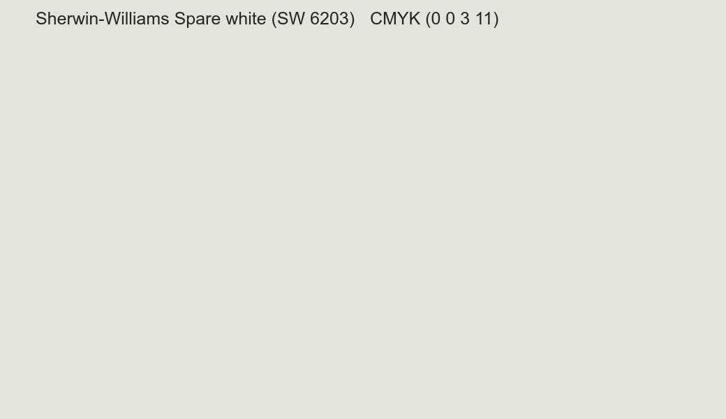 Color Sherwin-Williams Spare white (SW 6203) to CMYK (0 0 3 11) converter Color Sherwin-Williams Spare white (SW 6203) to CMYK (0 0 3 11) converter