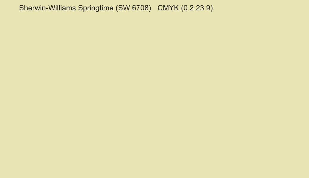 Color Sherwin-Williams Springtime (SW 6708) to CMYK (0 2 23 9) converter Color Sherwin-Williams Springtime (SW 6708) to CMYK (0 2 23 9) converter