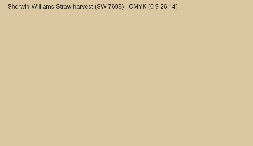 Color Sherwin-Williams Straw harvest (SW 7698) to CMYK (0 9 26 14) converter Color Sherwin-Williams Straw harvest (SW 7698) to CMYK (0 9 26 14) converter