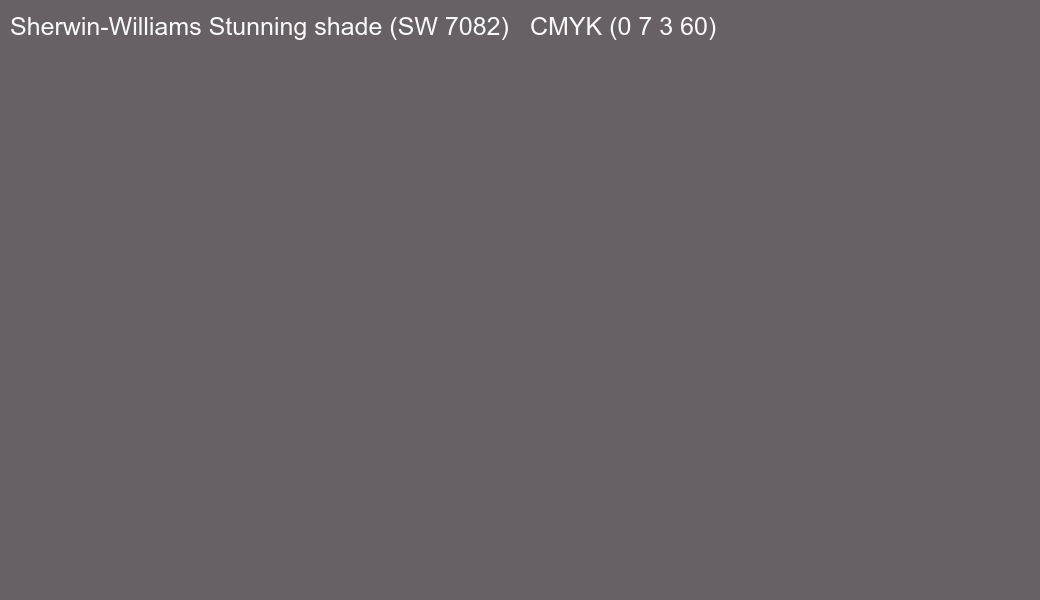 Color Sherwin-Williams Stunning shade (SW 7082) to CMYK (0 7 3 60) converter Color Sherwin-Williams Stunning shade (SW 7082) to CMYK (0 7 3 60) converter