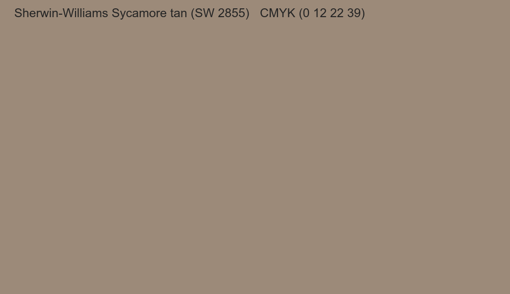 Color Sherwin-Williams Sycamore tan (SW 2855) to CMYK (0 12 22 39) converter Color Sherwin-Williams Sycamore tan (SW 2855) to CMYK (0 12 22 39) converter