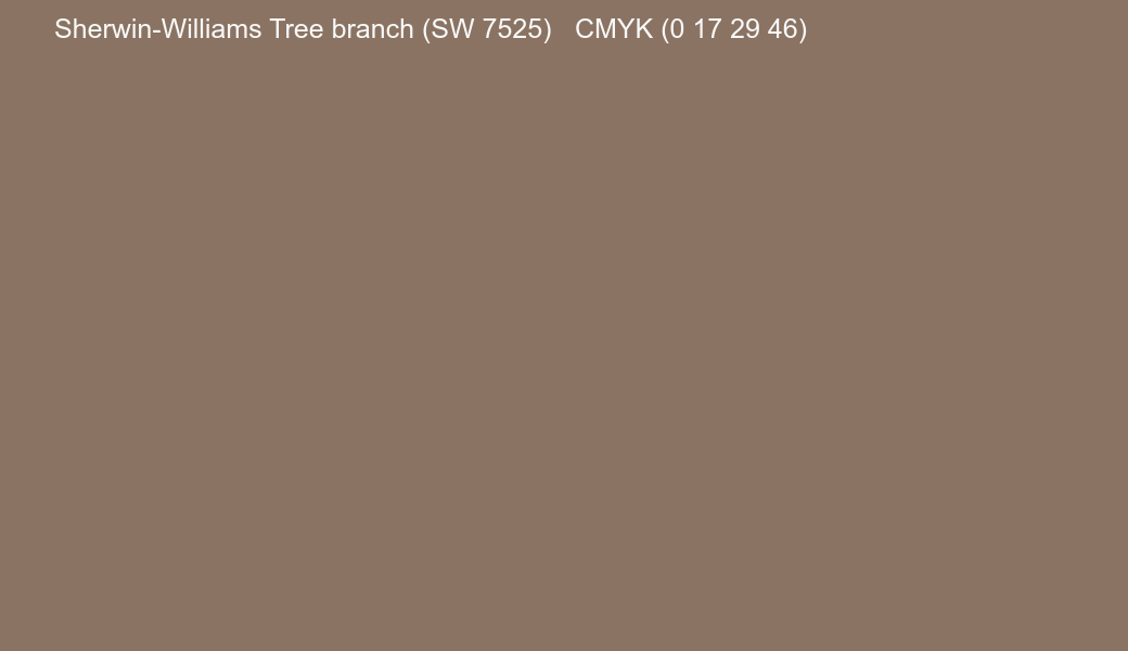 Color Sherwin-Williams Tree branch (SW 7525) to CMYK (0 17 29 46) converter Color Sherwin-Williams Tree branch (SW 7525) to CMYK (0 17 29 46) converter