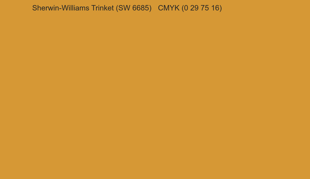 Color Sherwin-Williams Trinket (SW 6685) to CMYK (0 29 75 16) converter Color Sherwin-Williams Trinket (SW 6685) to CMYK (0 29 75 16) converter