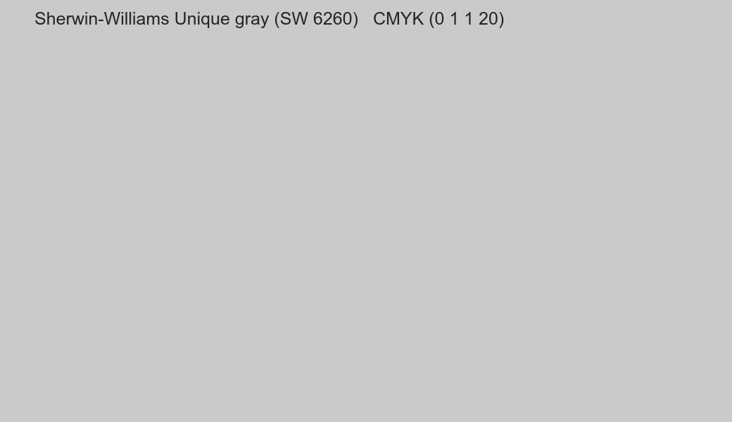 Color Sherwin-Williams Unique gray (SW 6260) to CMYK (0 1 1 20) converter Color Sherwin-Williams Unique gray (SW 6260) to CMYK (0 1 1 20) converter