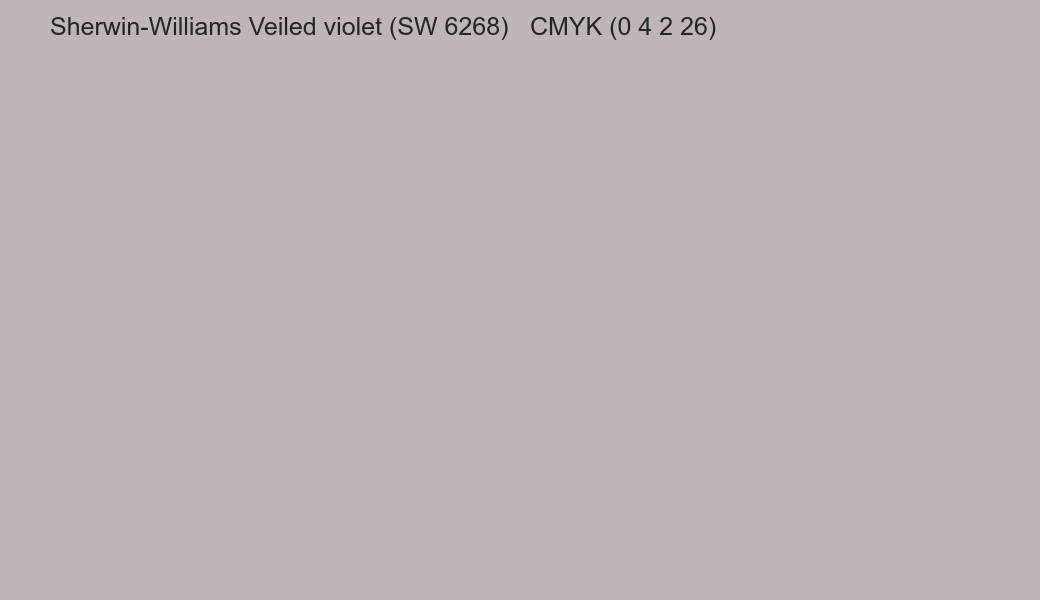 Color Sherwin-Williams Veiled violet (SW 6268) to CMYK (0 4 2 26) converter Color Sherwin-Williams Veiled violet (SW 6268) to CMYK (0 4 2 26) converter