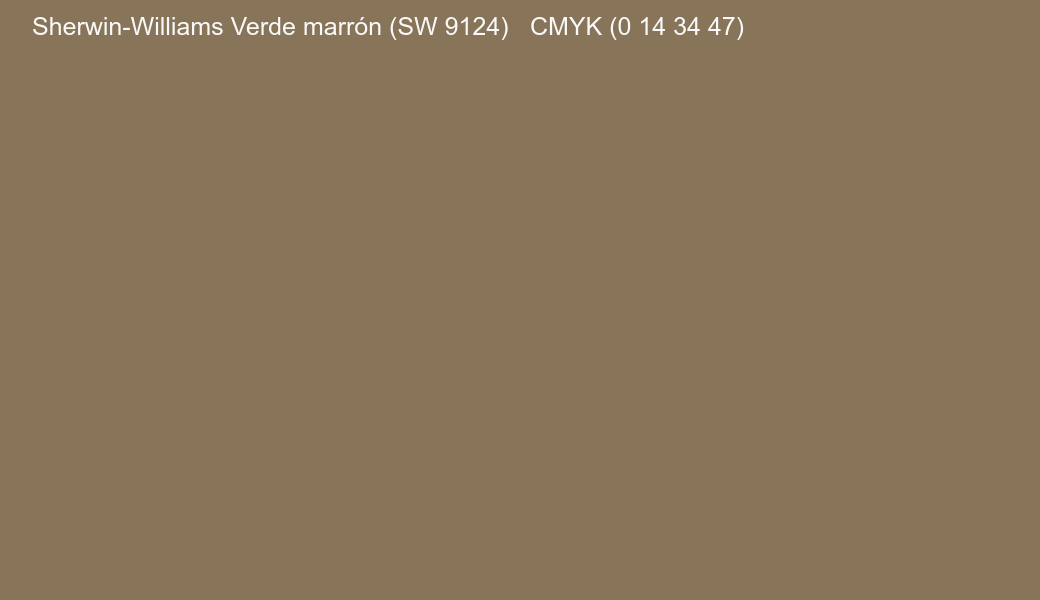 Color Sherwin-Williams Verde marrón (SW 9124) to CMYK (0 14 34 47) converter Color Sherwin-Williams Verde marrón (SW 9124) to CMYK (0 14 34 47) converter