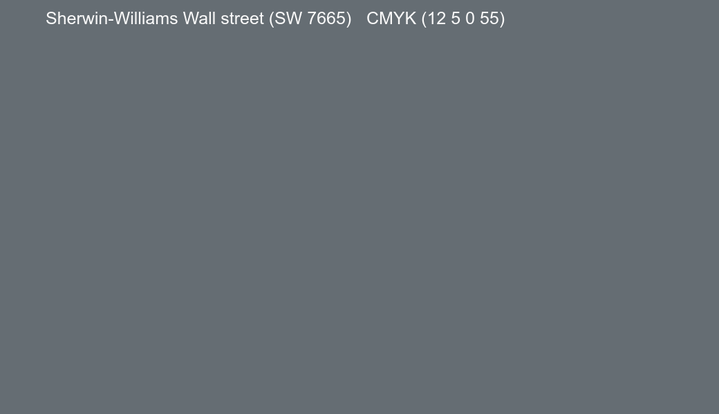 Color Sherwin-Williams Wall street (SW 7665) to CMYK (12 5 0 55) converter Color Sherwin-Williams Wall street (SW 7665) to CMYK (12 5 0 55) converter