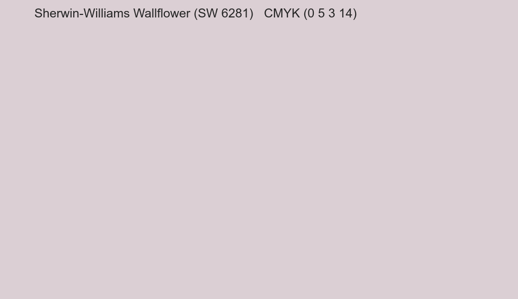 Color Sherwin-Williams Wallflower (SW 6281) to CMYK (0 5 3 14) converter Color Sherwin-Williams Wallflower (SW 6281) to CMYK (0 5 3 14) converter