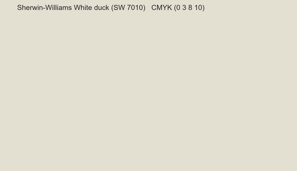 Color Sherwin-Williams White duck (SW 7010) to CMYK (0 3 8 10) converter Color Sherwin-Williams White duck (SW 7010) to CMYK (0 3 8 10) converter