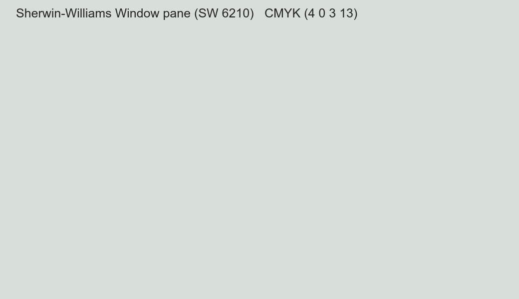 Color Sherwin-Williams Window pane (SW 6210) to CMYK (4 0 3 13) converter Color Sherwin-Williams Window pane (SW 6210) to CMYK (4 0 3 13) converter