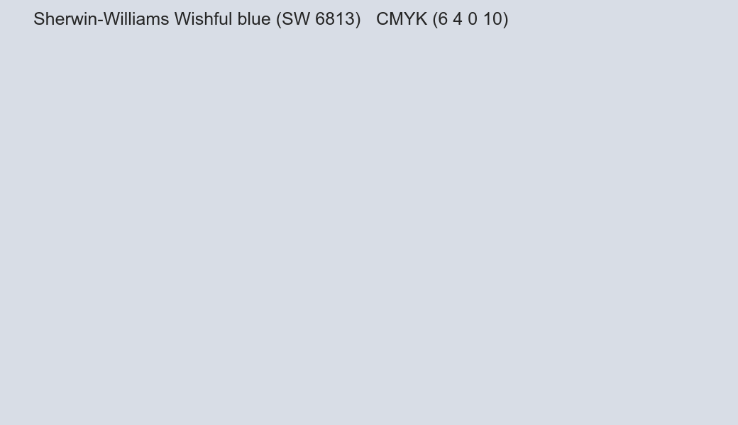 Color Sherwin-Williams Wishful blue (SW 6813) to CMYK (6 4 0 10) converter Color Sherwin-Williams Wishful blue (SW 6813) to CMYK (6 4 0 10) converter