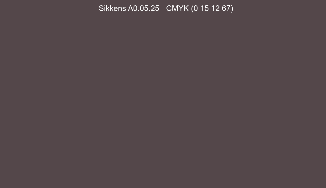 Color Sikkens A0.05.25 to CMYK (0 15 12 67) converter Color Sikkens A0.05.25 to CMYK (0 15 12 67) converter