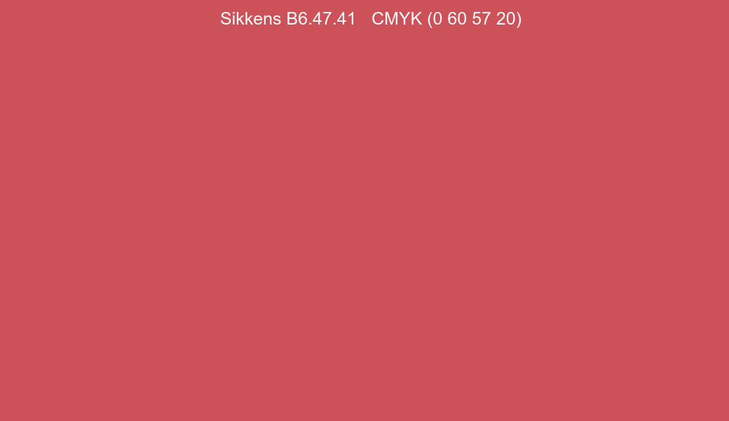 Color Sikkens B6.47.41 to CMYK (0 60 57 20) converter Color Sikkens B6.47.41 to CMYK (0 60 57 20) converter