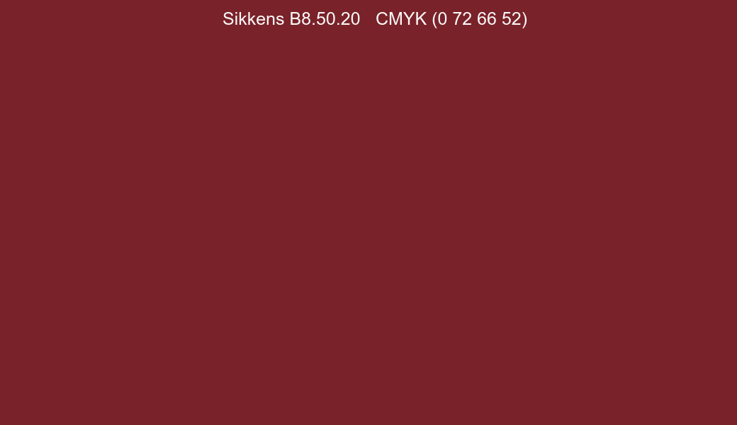 Color Sikkens B8.50.20 to CMYK (0 72 66 52) converter Color Sikkens B8.50.20 to CMYK (0 72 66 52) converter