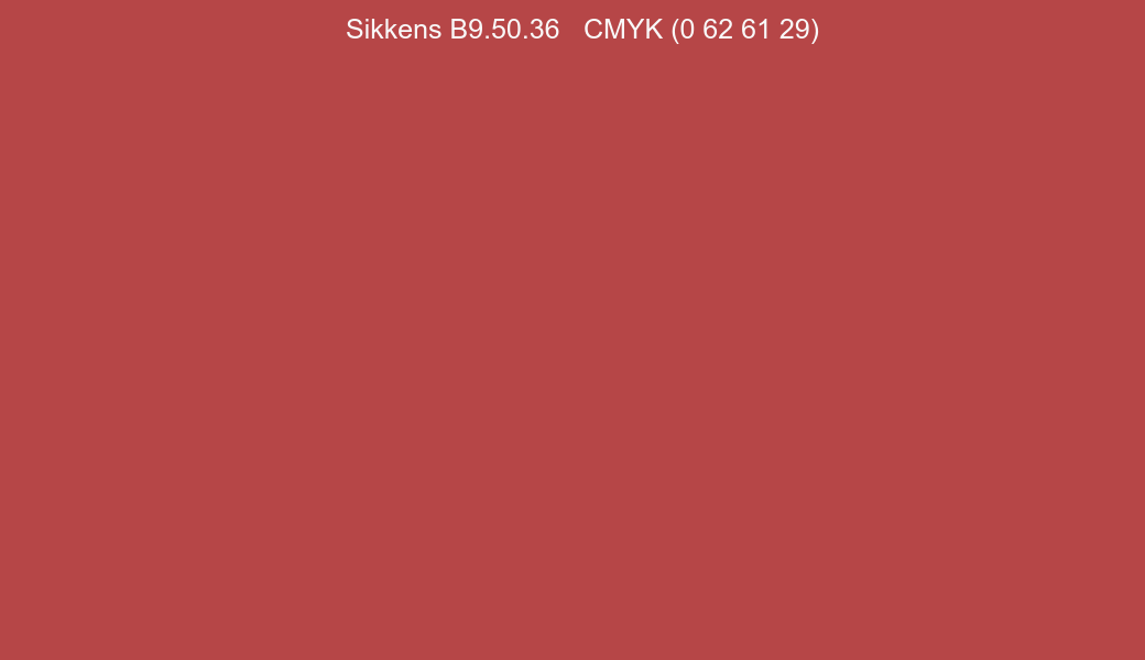 Color Sikkens B9.50.36 to CMYK (0 62 61 29) converter Color Sikkens B9.50.36 to CMYK (0 62 61 29) converter