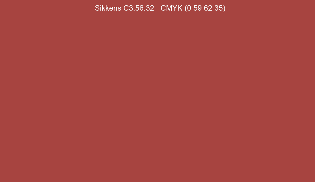 Color Sikkens C3.56.32 to CMYK (0 59 62 35) converter Color Sikkens C3.56.32 to CMYK (0 59 62 35) converter