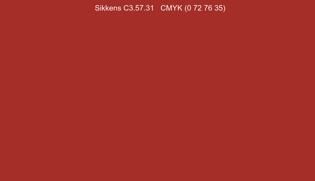 Color Sikkens C3.57.31 to CMYK (0 72 76 35) converter Color Sikkens C3.57.31 to CMYK (0 72 76 35) converter
