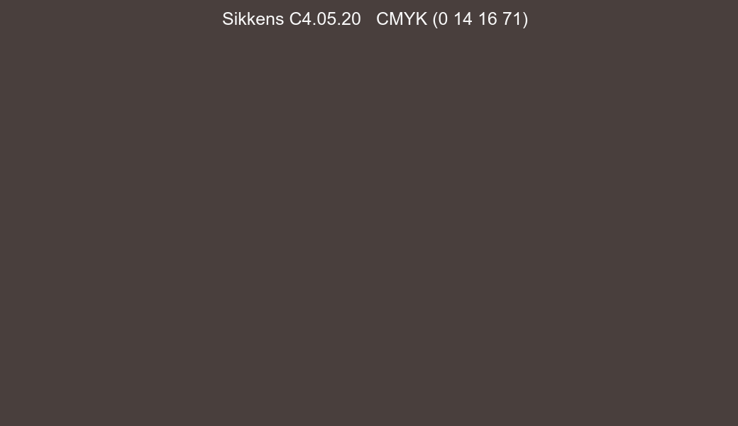 Color Sikkens C4.05.20 to CMYK (0 14 16 71) converter Color Sikkens C4.05.20 to CMYK (0 14 16 71) converter