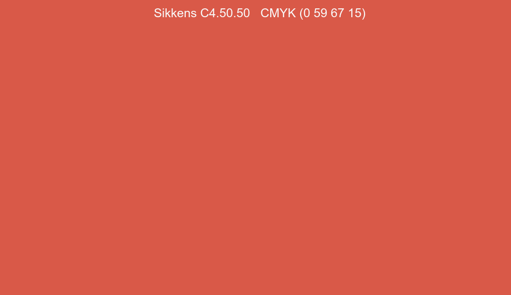 Color Sikkens C4.50.50 to CMYK (0 59 67 15) converter Color Sikkens C4.50.50 to CMYK (0 59 67 15) converter