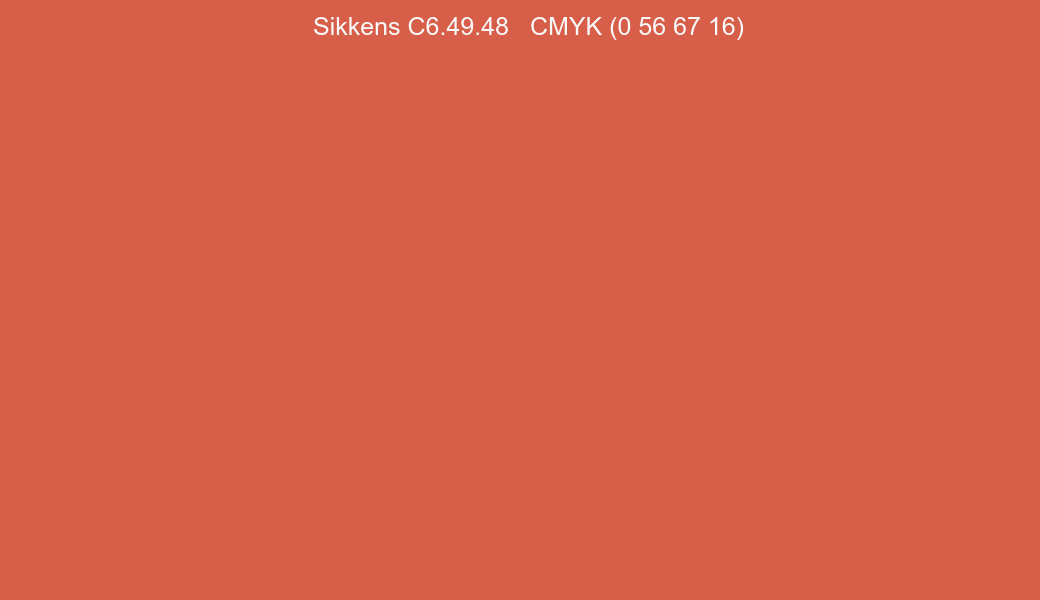 Color Sikkens C6.49.48 to CMYK (0 56 67 16) converter Color Sikkens C6.49.48 to CMYK (0 56 67 16) converter