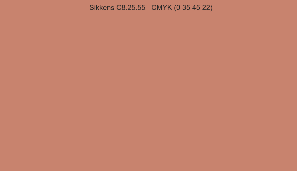 Color Sikkens C8.25.55 to CMYK (0 35 45 22) converter Color Sikkens C8.25.55 to CMYK (0 35 45 22) converter