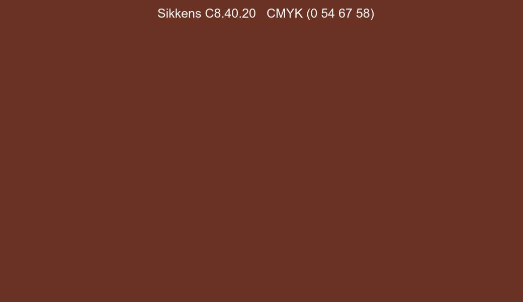 Color Sikkens C8.40.20 to CMYK (0 54 67 58) converter Color Sikkens C8.40.20 to CMYK (0 54 67 58) converter