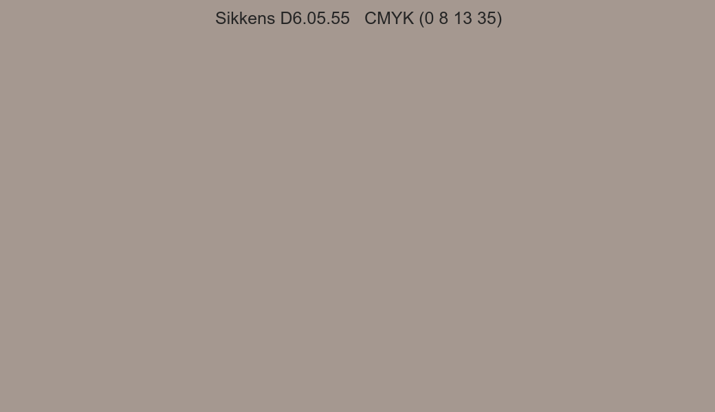 Color Sikkens D6.05.55 to CMYK (0 8 13 35) converter Color Sikkens D6.05.55 to CMYK (0 8 13 35) converter