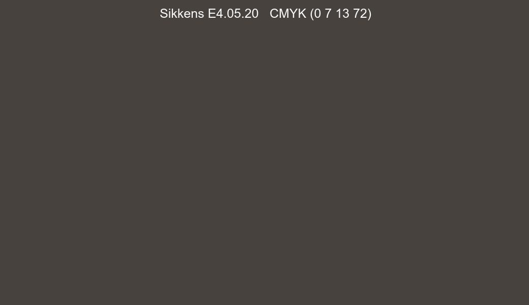 Color Sikkens E4.05.20 to CMYK (0 7 13 72) converter Color Sikkens E4.05.20 to CMYK (0 7 13 72) converter
