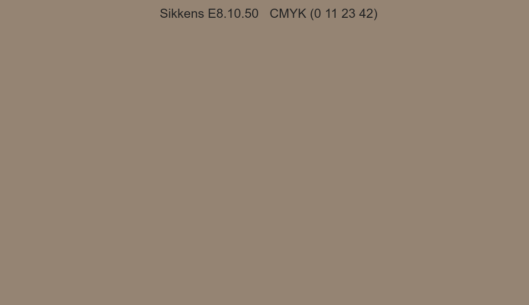 Color Sikkens E8.10.50 to CMYK (0 11 23 42) converter Color Sikkens E8.10.50 to CMYK (0 11 23 42) converter