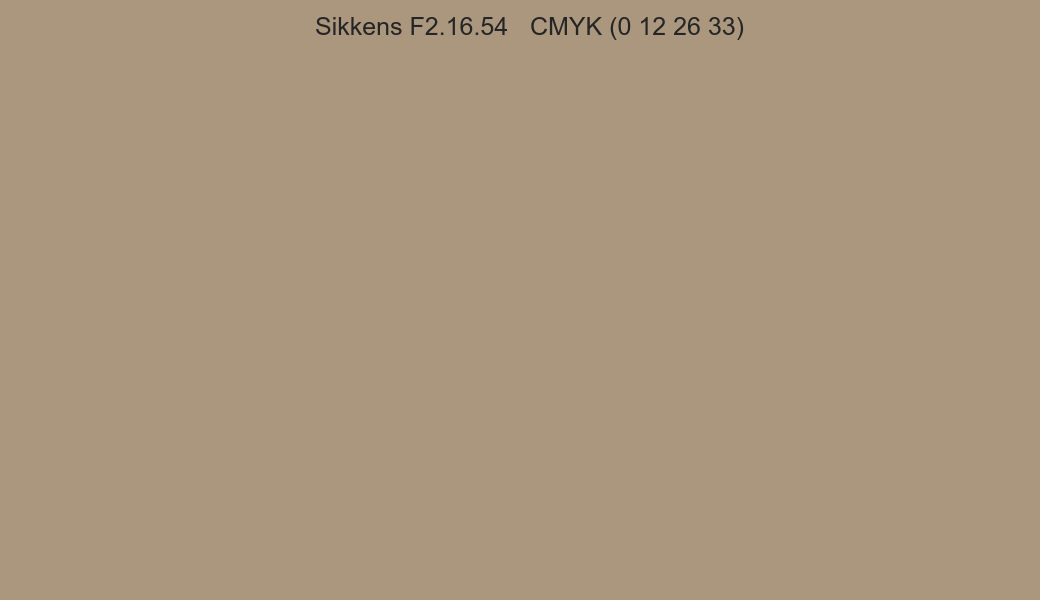 Color Sikkens F2.16.54 to CMYK (0 12 26 33) converter Color Sikkens F2.16.54 to CMYK (0 12 26 33) converter