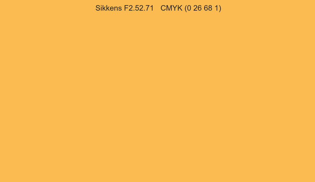 Color Sikkens F2.52.71 to CMYK (0 26 68 1) converter Color Sikkens F2.52.71 to CMYK (0 26 68 1) converter