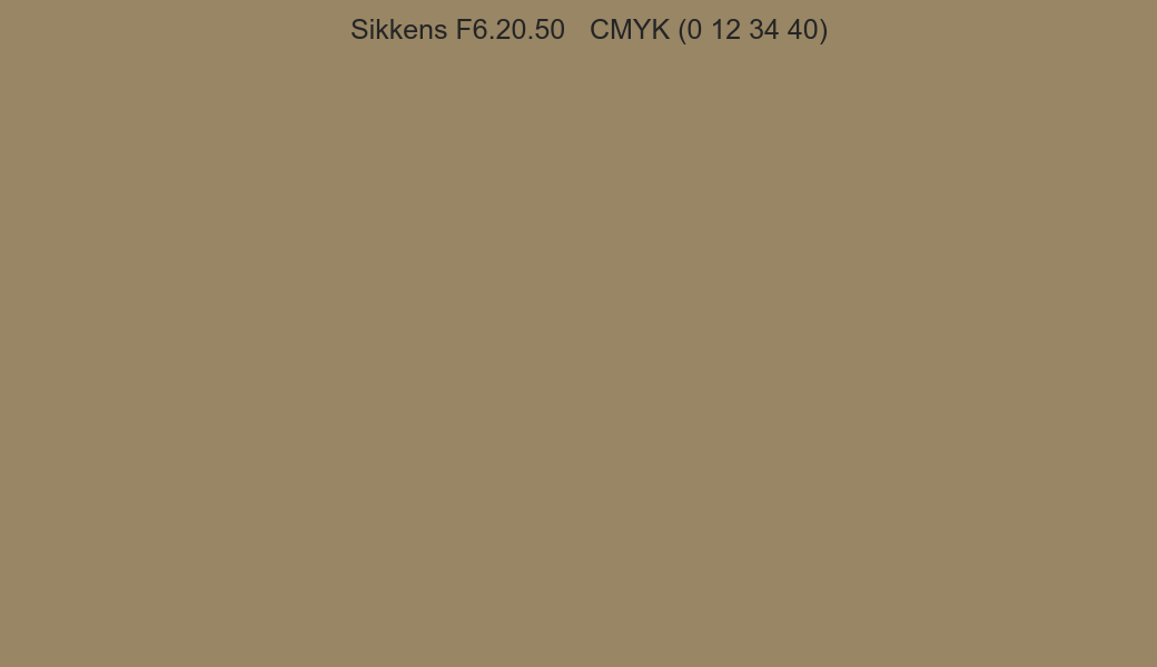 Color Sikkens F6.20.50 to CMYK (0 12 34 40) converter Color Sikkens F6.20.50 to CMYK (0 12 34 40) converter