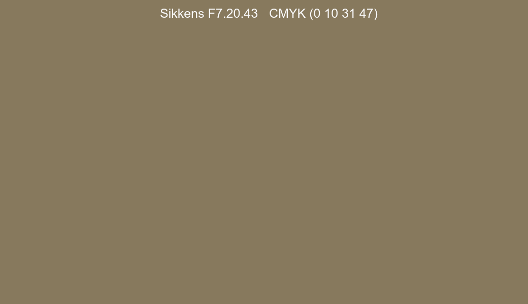 Color Sikkens F7.20.43 to CMYK (0 10 31 47) converter Color Sikkens F7.20.43 to CMYK (0 10 31 47) converter