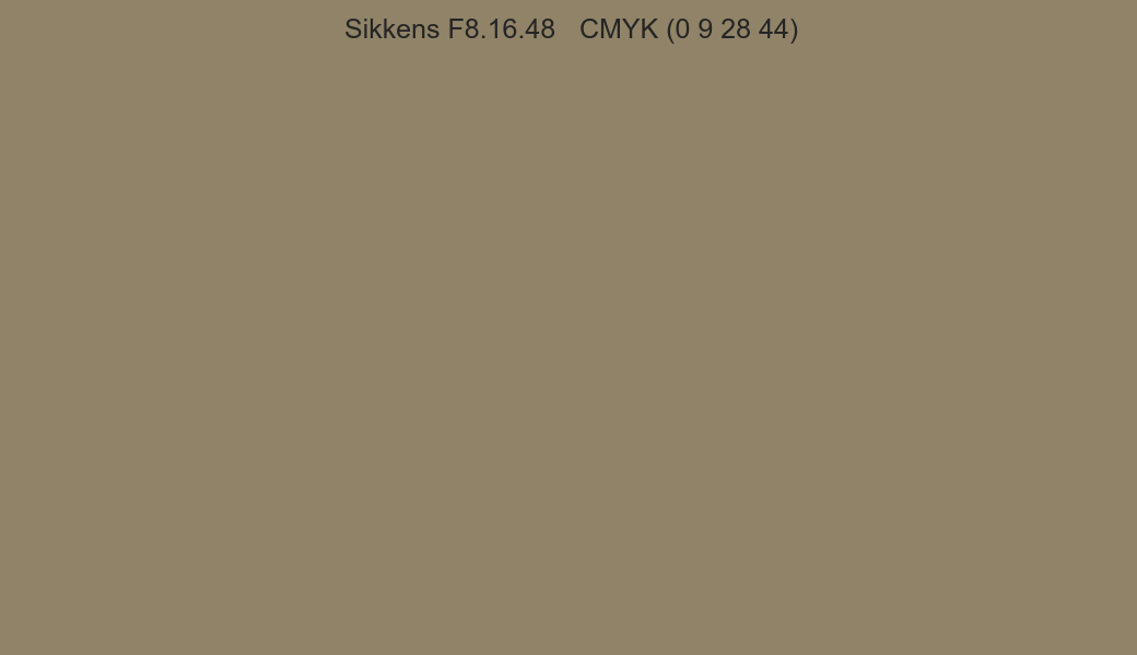 Color Sikkens F8.16.48 to CMYK (0 9 28 44) converter Color Sikkens F8.16.48 to CMYK (0 9 28 44) converter