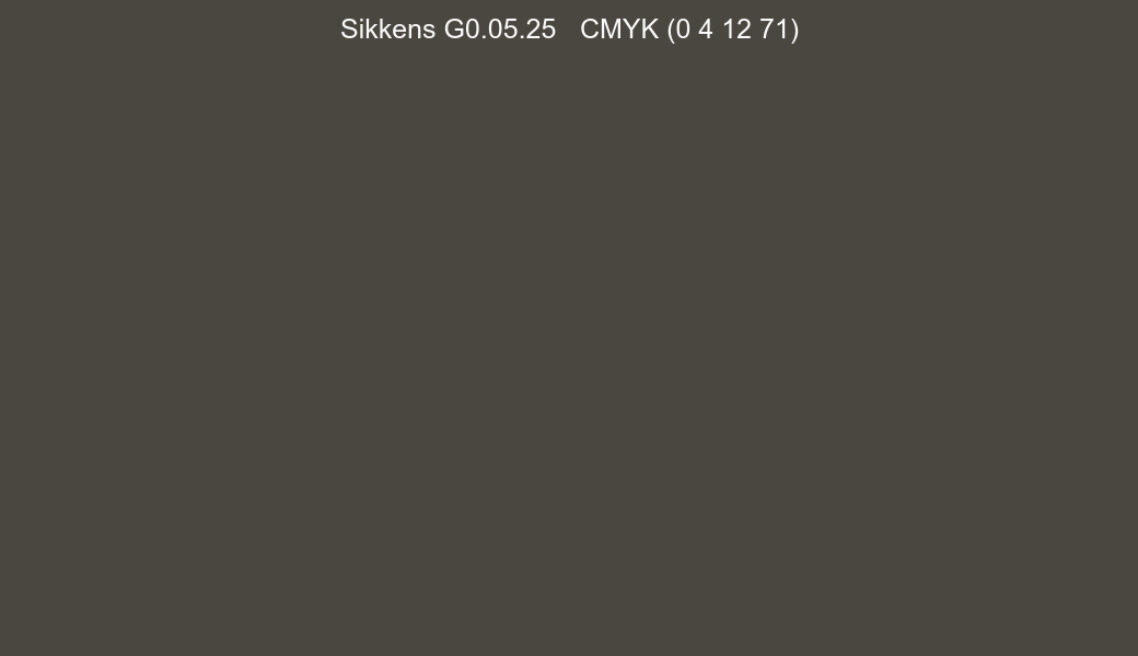 Color Sikkens G0.05.25 to CMYK (0 4 12 71) converter Color Sikkens G0.05.25 to CMYK (0 4 12 71) converter