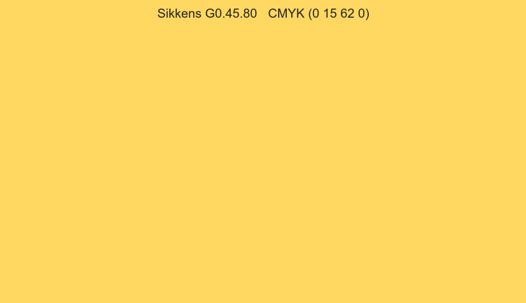 Color Sikkens G0.45.80 to CMYK (0 15 62 0) converter Color Sikkens G0.45.80 to CMYK (0 15 62 0) converter