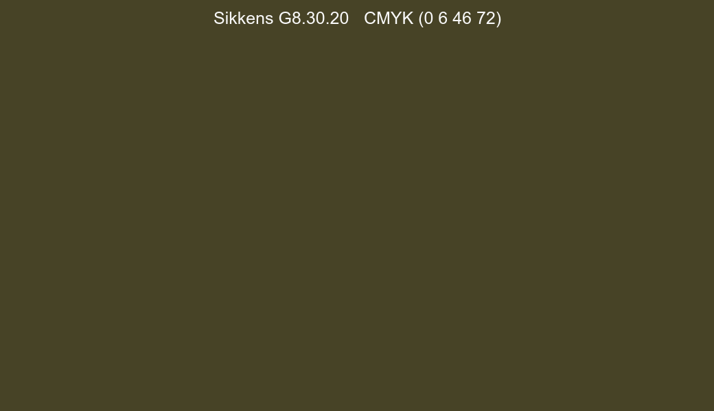 Color Sikkens G8.30.20 to CMYK (0 6 46 72) converter Color Sikkens G8.30.20 to CMYK (0 6 46 72) converter