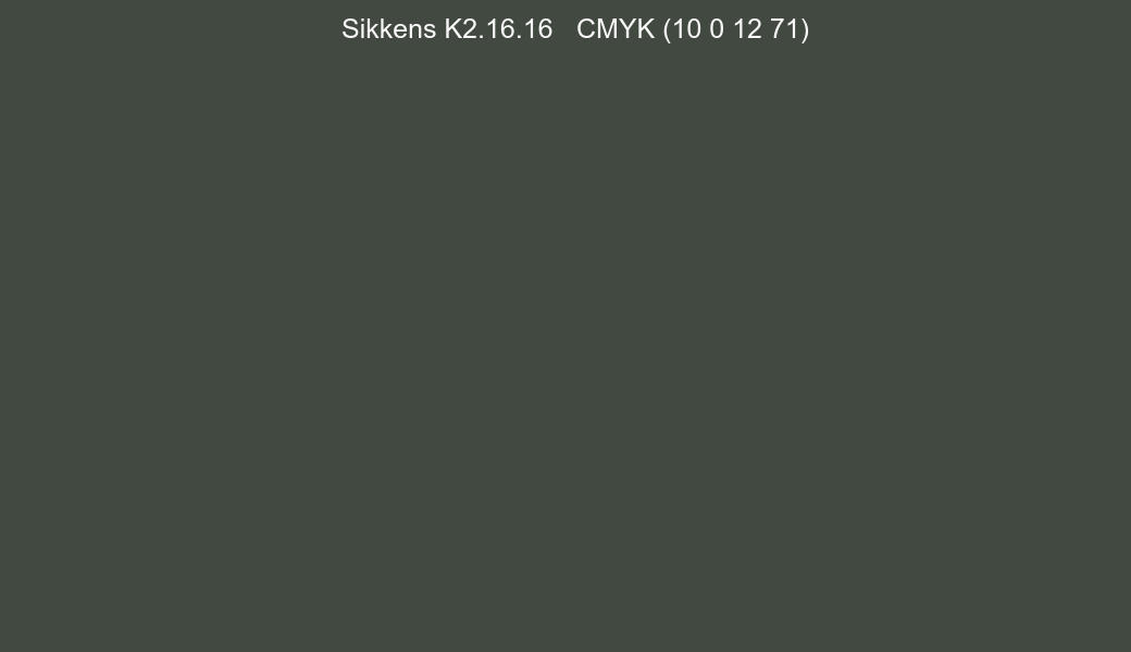 Color Sikkens K2.16.16 to CMYK (10 0 12 71) converter Color Sikkens K2.16.16 to CMYK (10 0 12 71) converter