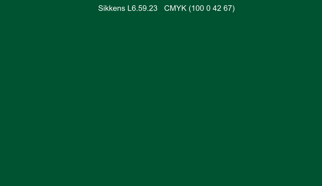 Color Sikkens L6.59.23 to CMYK (100 0 42 67) converter Color Sikkens L6.59.23 to CMYK (100 0 42 67) converter