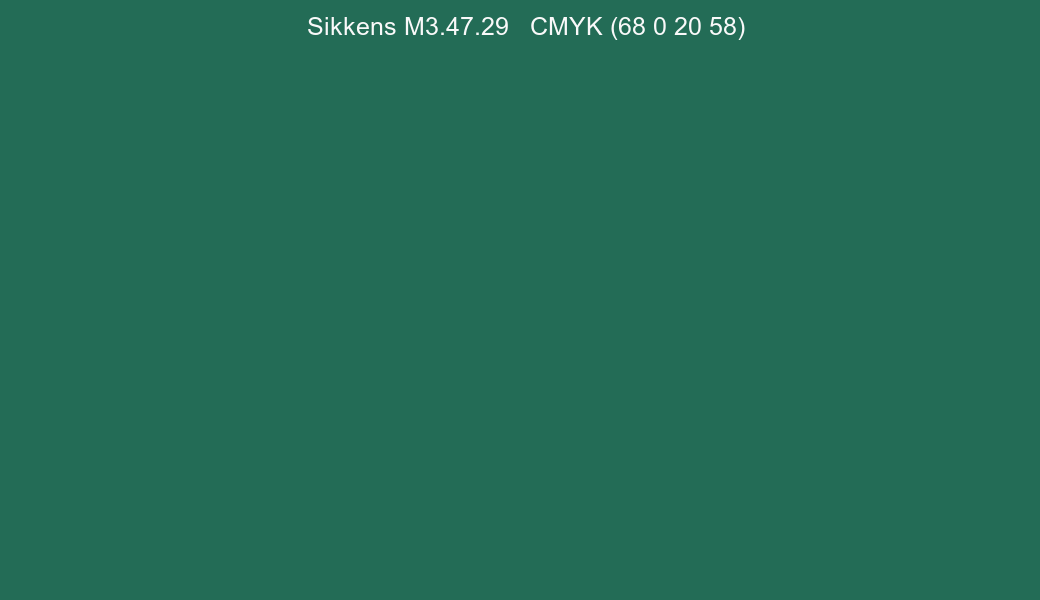 Color Sikkens M3.47.29 to CMYK (68 0 20 58) converter Color Sikkens M3.47.29 to CMYK (68 0 20 58) converter
