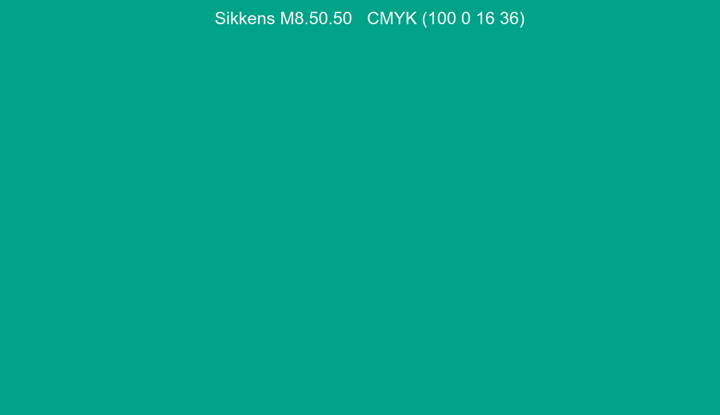 Color Sikkens M8.50.50 to CMYK (100 0 16 36) converter Color Sikkens M8.50.50 to CMYK (100 0 16 36) converter