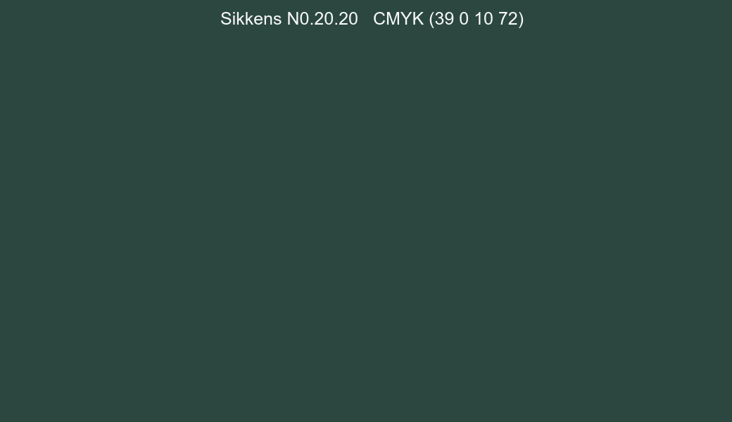 Color Sikkens N0.20.20 to CMYK (39 0 10 72) converter Color Sikkens N0.20.20 to CMYK (39 0 10 72) converter