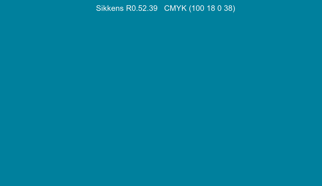 Color Sikkens R0.52.39 to CMYK (100 18 0 38) converter Color Sikkens R0.52.39 to CMYK (100 18 0 38) converter